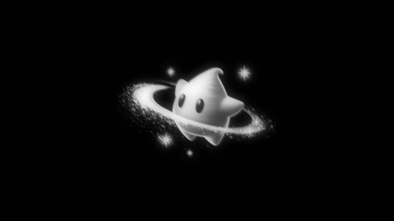 Smiling Ghost Orbiting Stars Black Background Wallpaper