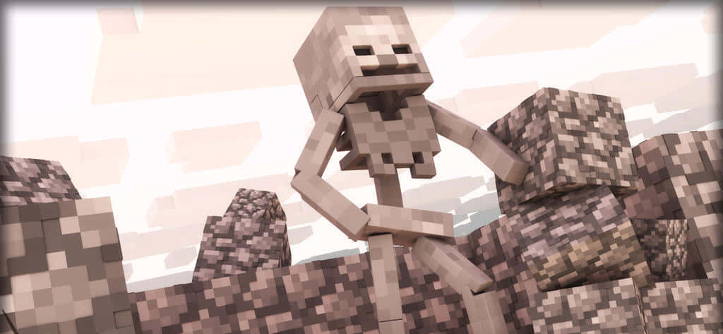 Sneaky Minecraft Skeleton On The Prowl At Night Wallpaper