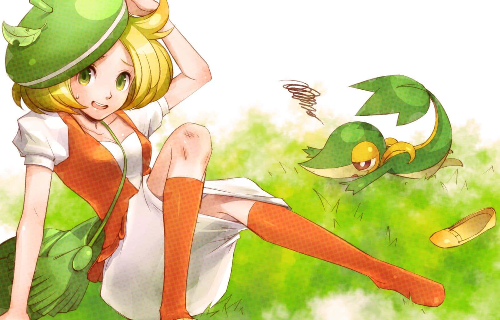 Snivy And Pokémon Trainer Bianca Wallpaper