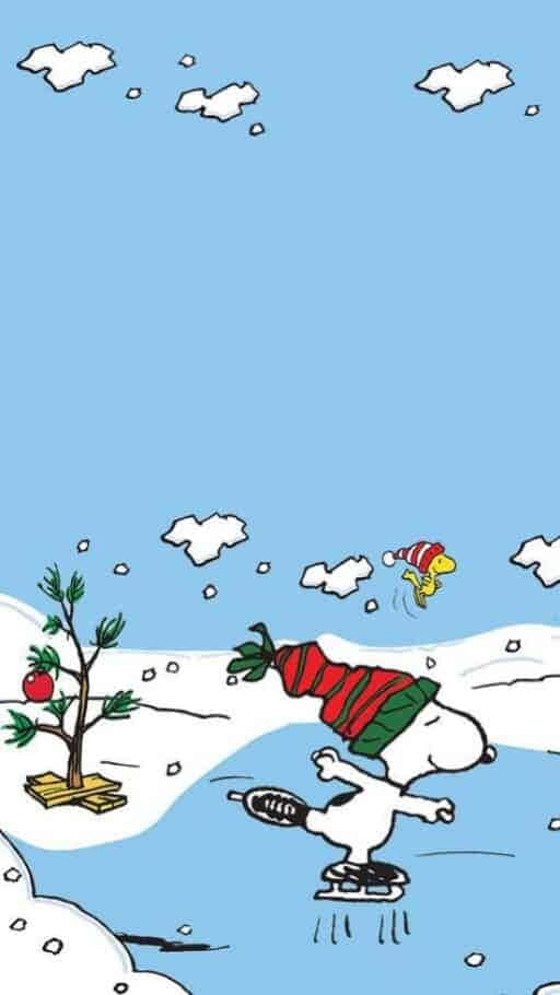 Snoopy Ice Skating Christmas Wallpaper