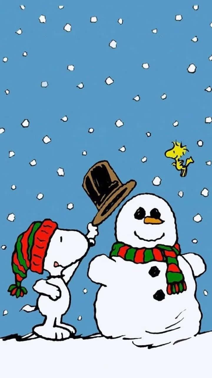 Snoopy Snowman Salutei Phone Wallpaper Wallpaper