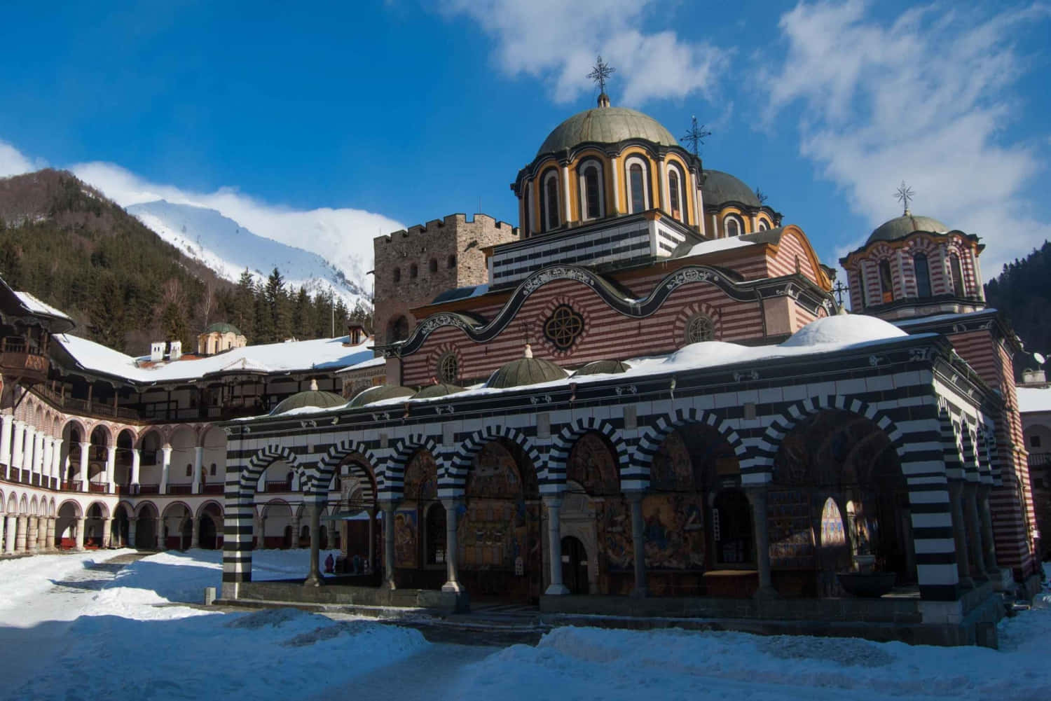 Snow Aesthetic Rila Monastery Desktop Wallpaper