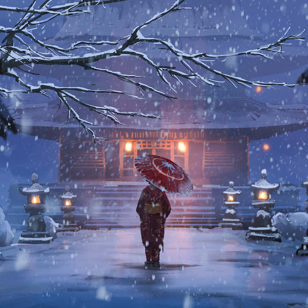 Snowy_ Evening_ Temple_ Visit.jpg Wallpaper