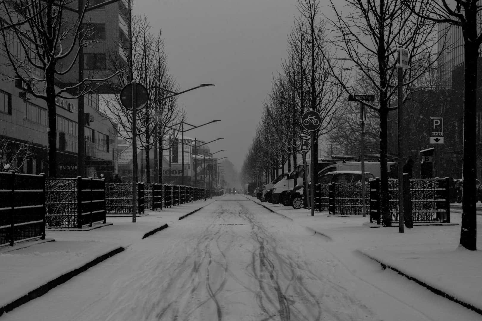 Snowy Streetin Hoofddorp Winter Wallpaper