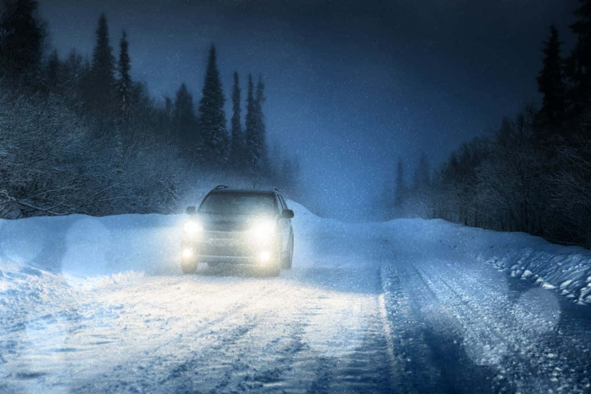 Snowy Winter Road Drive Wallpaper