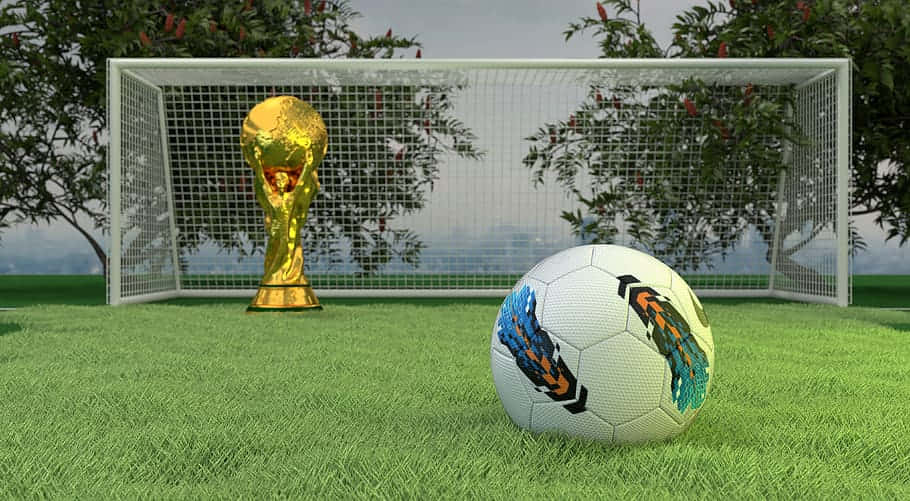 Soccer Trophyand Ballon Field Wallpaper