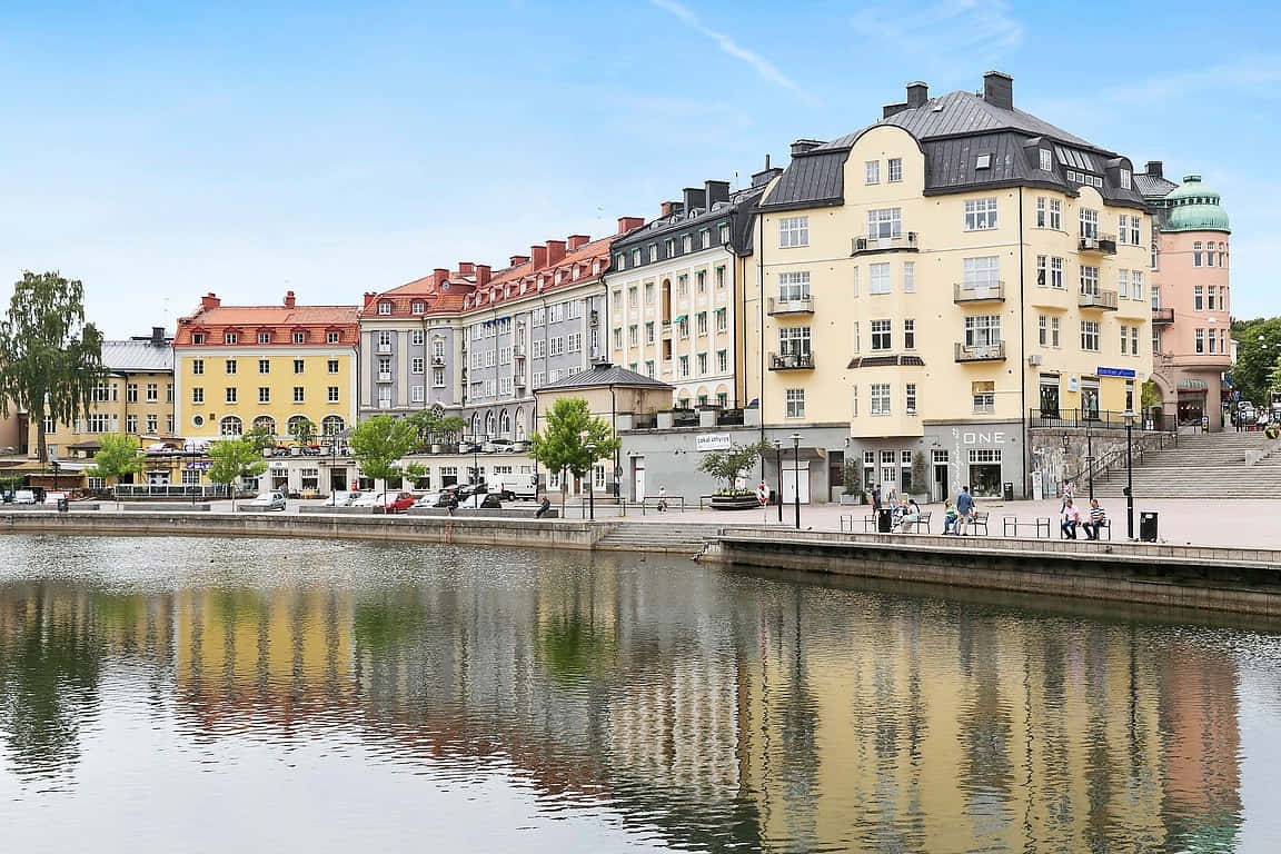 Sodertalje Waterfront Buildings Sweden Wallpaper