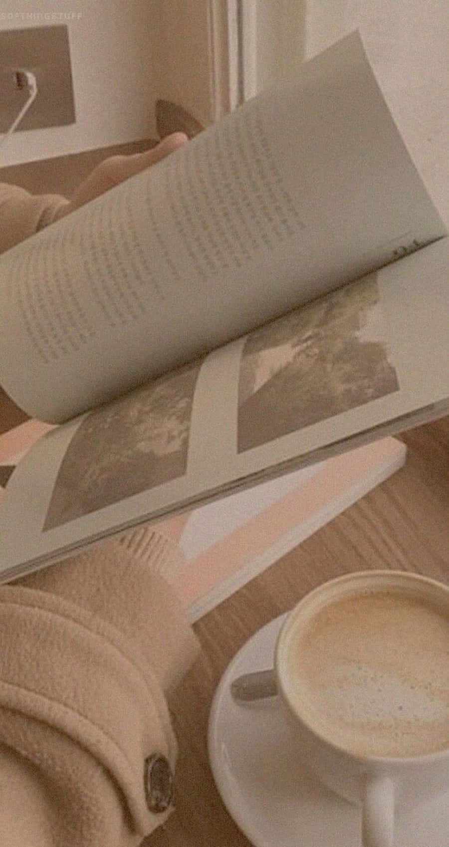 Soft Beige_ Reading Time_ Coffee Break Wallpaper