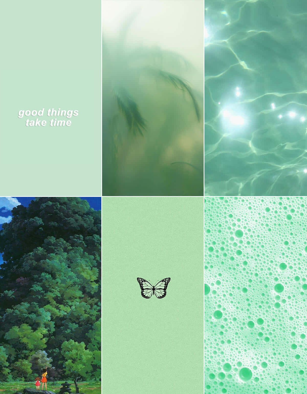 Soft Green Aesthetic Collage Wallpaper