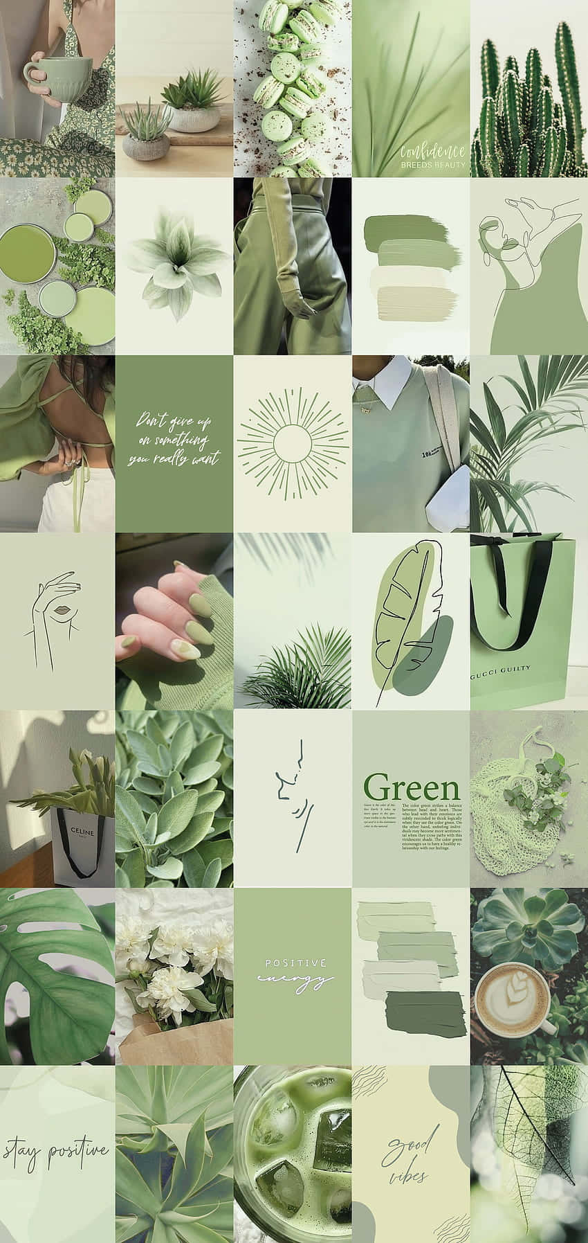 Soft Green Aesthetic Collage Wallpaper