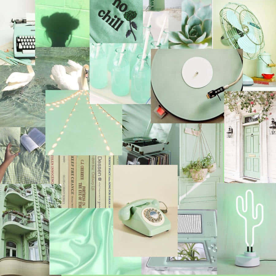 Soft Green Aesthetic Collage Wallpaper