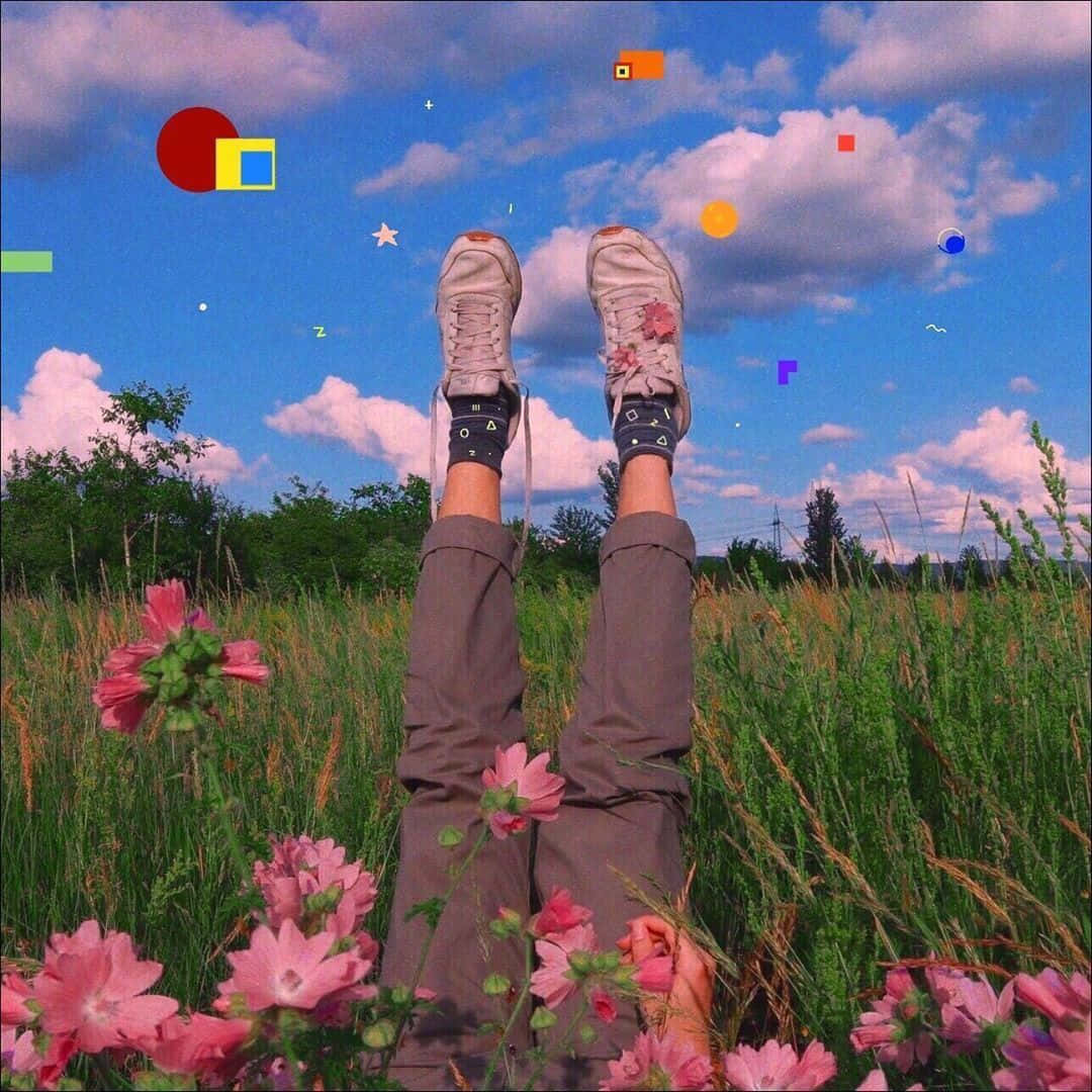 Soft Indie Sky Legs Floral Aesthetic.jpg Wallpaper