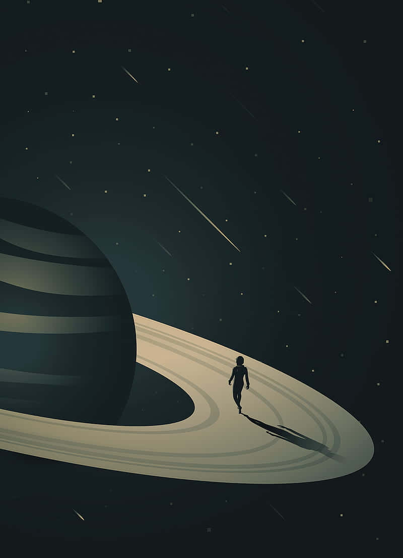 Solitary_ Astronaut_on_ Saturn_ Rings_ Artwork Wallpaper