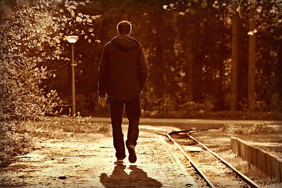 Solitary Man Walking Wallpaper