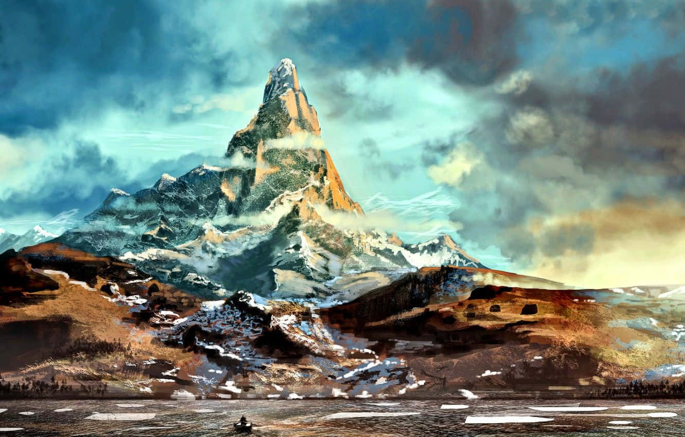 Solitary Tall Mountain Art Wallpaper