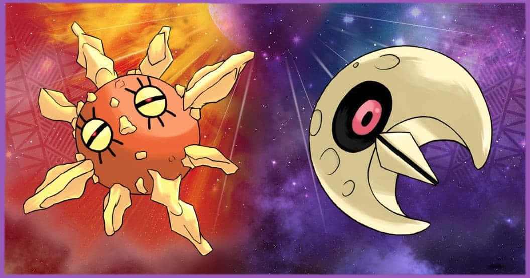 Solrock And Lunatone - Pokemon Battle In The Night Sky Wallpaper