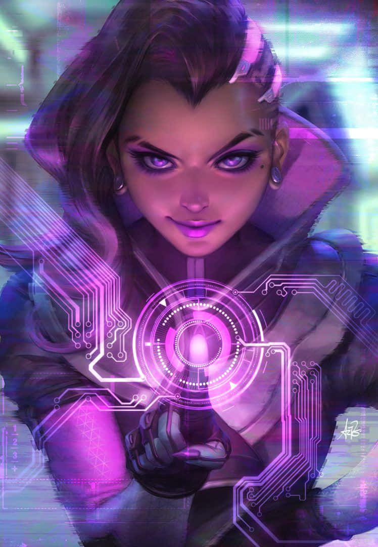 Sombra From Overwatch Stealthily Hacking Her Way Wallpaper