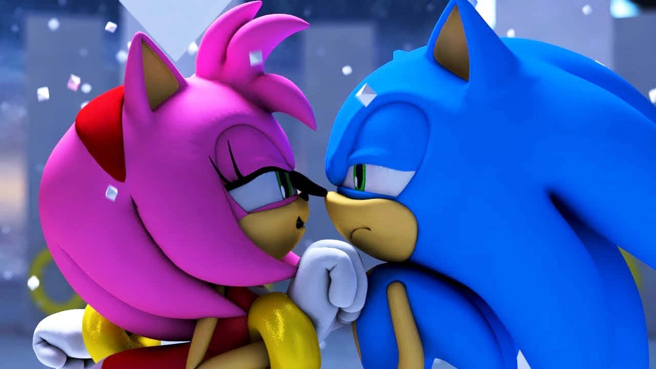 Sonic And Amy Embrace In A Warm Hug Wallpaper