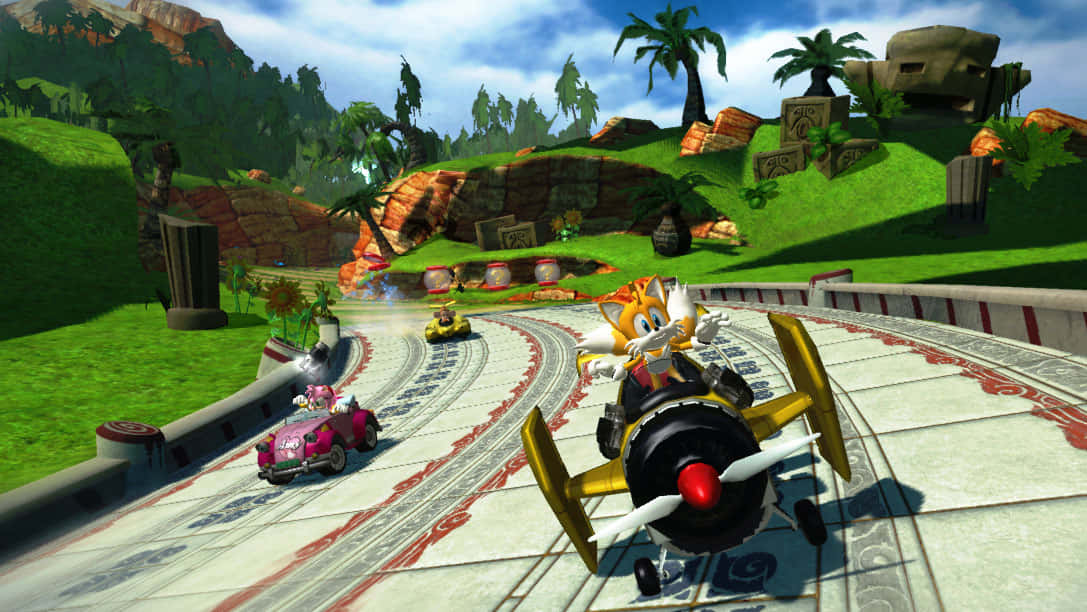 Sonic And His Friends Competing In An Action-packed Race In Sonic & All-stars Racing Transformed Wallpaper