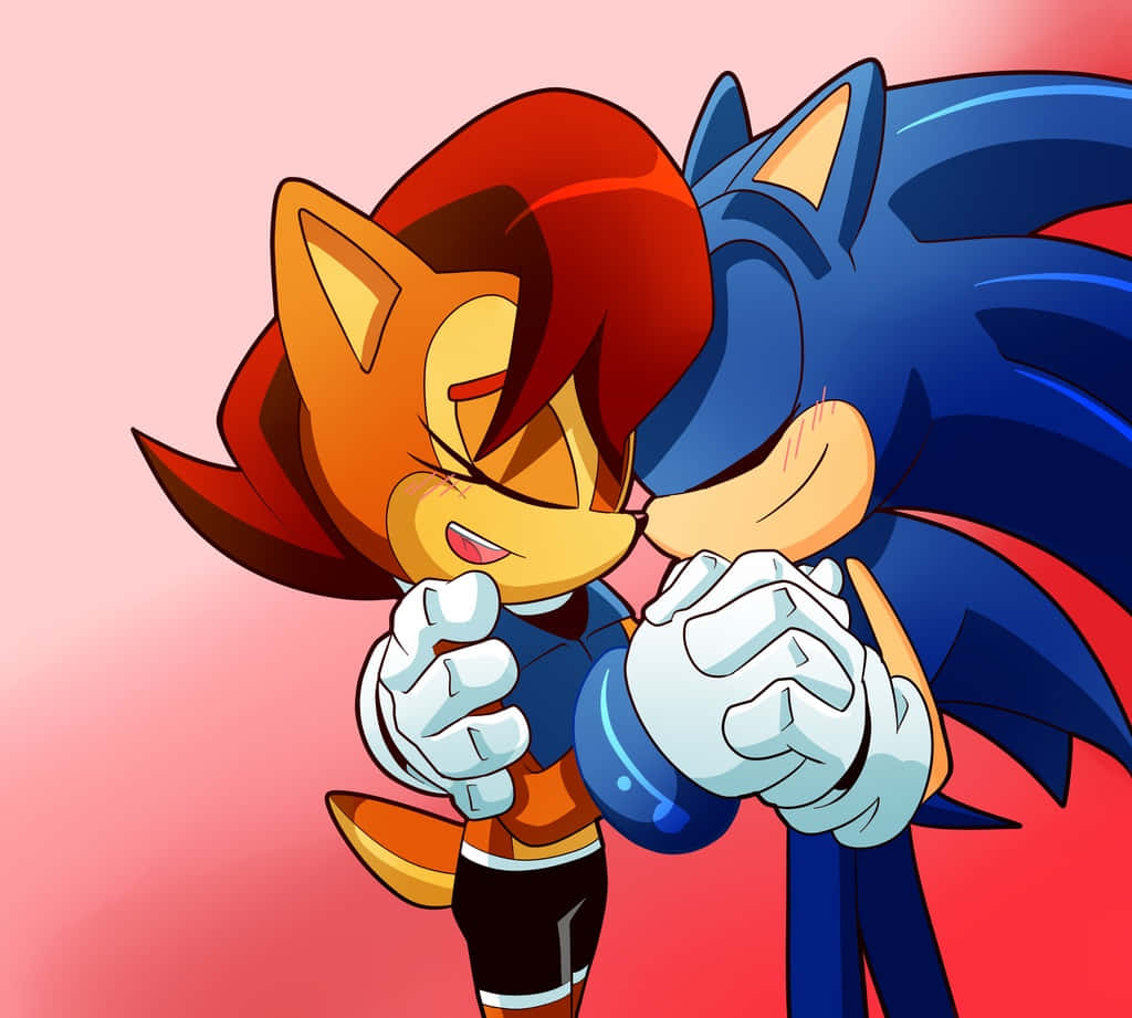 Sonic And Sally Embracing In A Romantic Moment Wallpaper