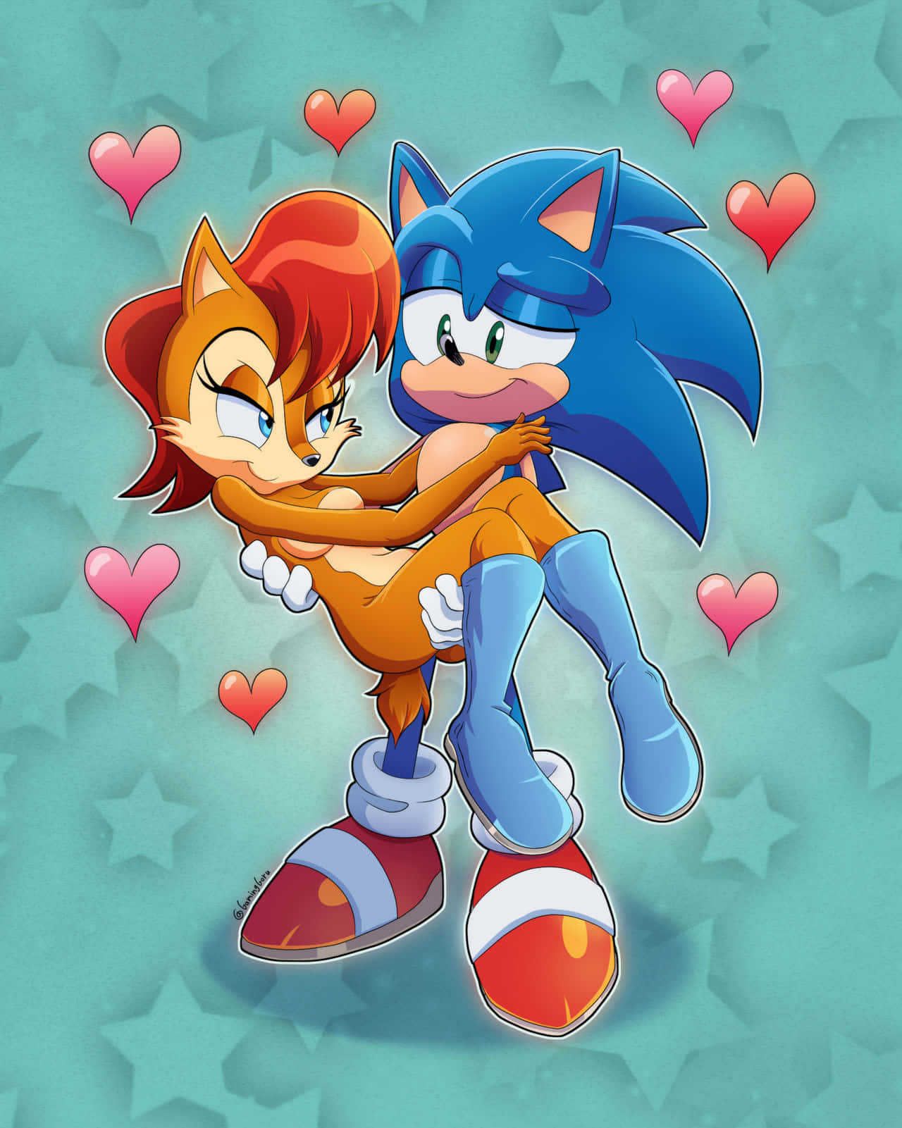 Sonic And Sally Together In A Sweet Embrace Wallpaper