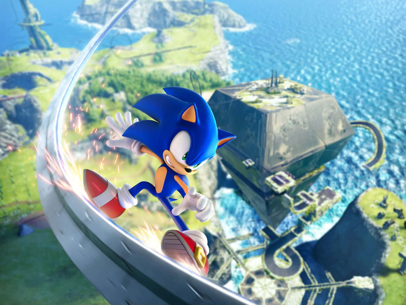 Sonic Speeding Across Green Hill Zone Wallpaper