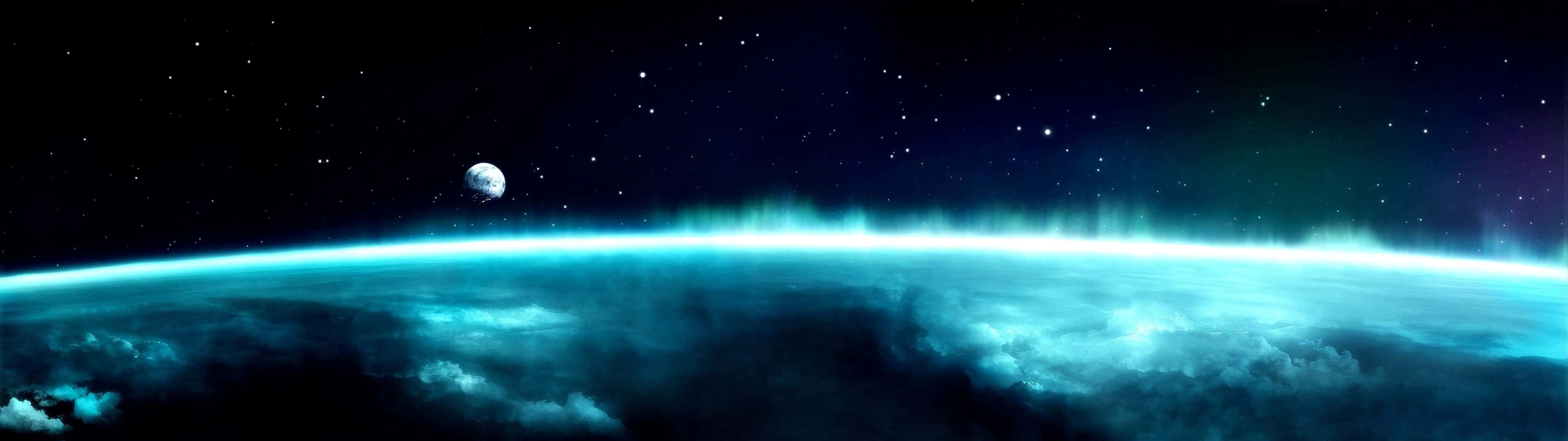 Space Hd 3840x1080 Blue Moon Wallpaper