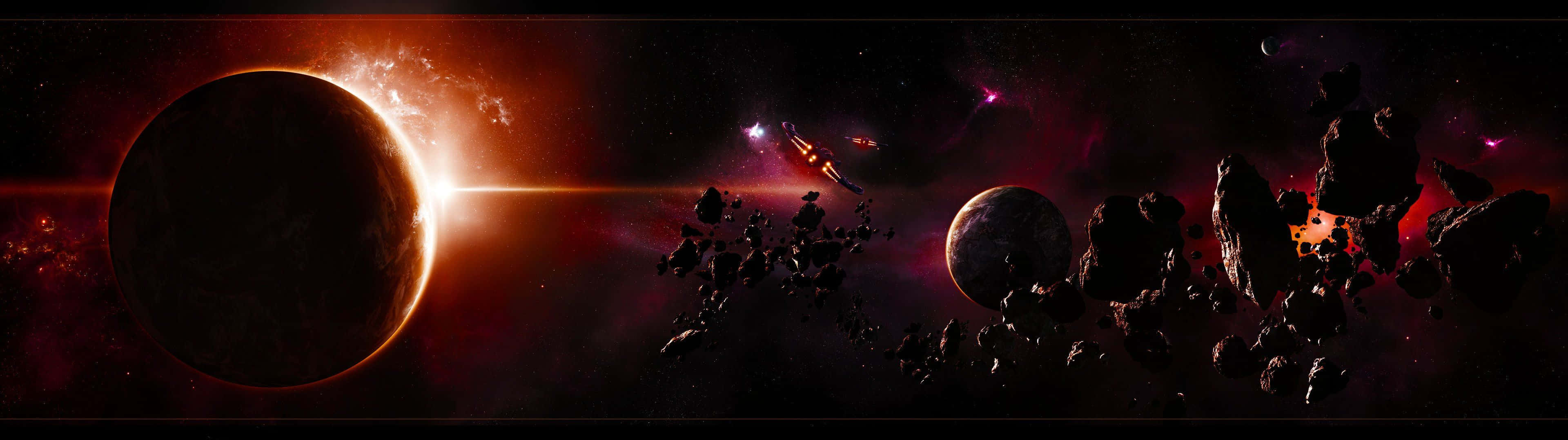 Space Hd 3840x1080 Planets Metoroids Wallpaper