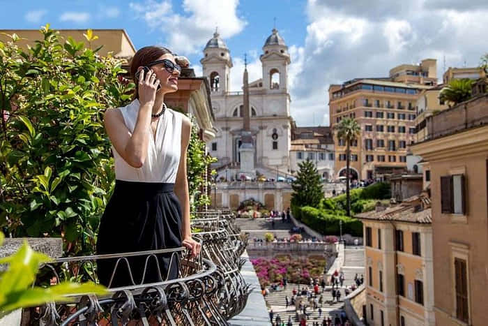 Spanish Steps Calling Woman View Wallpaper