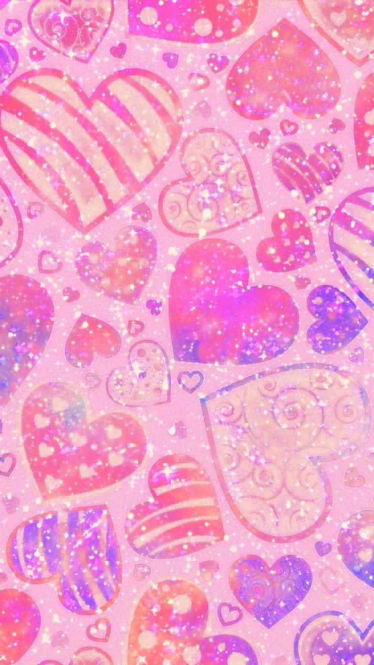 Sparkling Hearts Pattern Y2 K Aesthetic Wallpaper