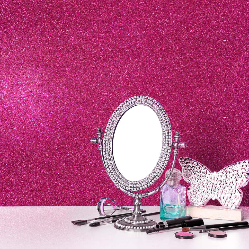 Sparkling Pink Vanity Setup Wallpaper