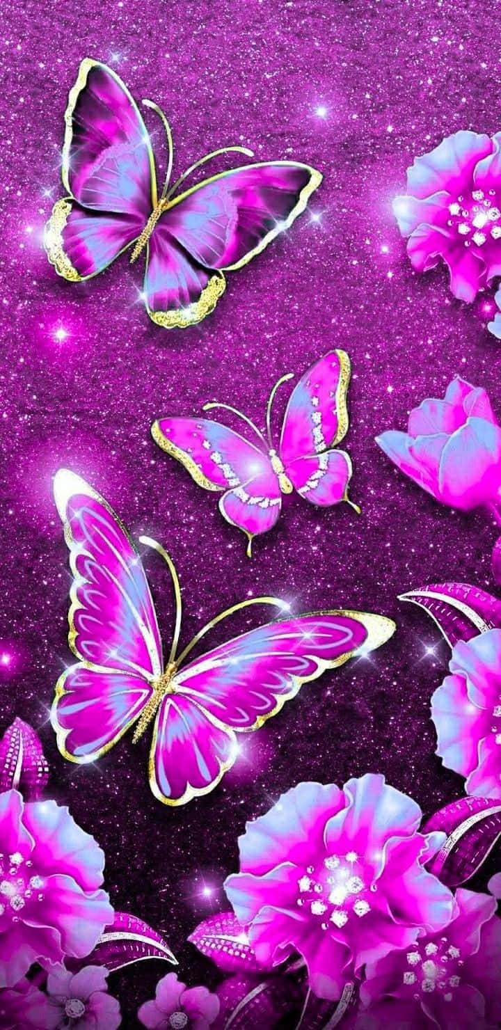 Sparkling Purple Butterfliesand Flowers Wallpaper