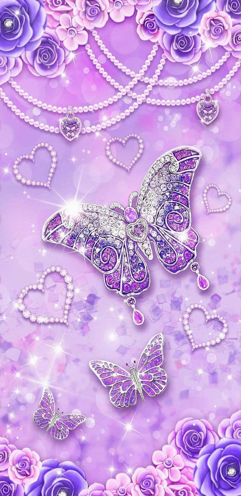 Sparkling Purple Butterfliesand Roses Wallpaper Wallpaper