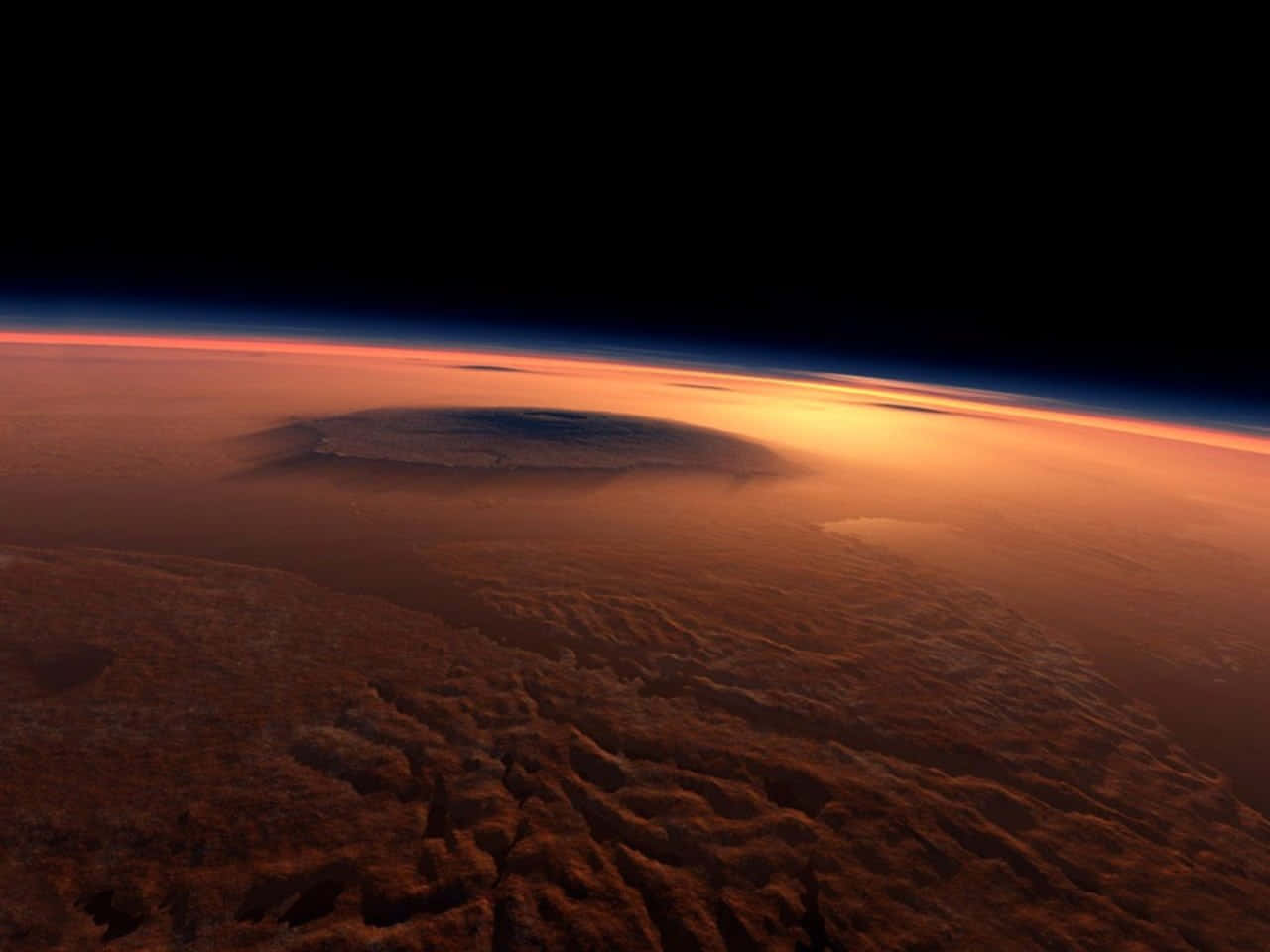 Spectacular Mars Landscape Featuring A Rugged, Reddish Terrain With Unique Rock Formations Under A Dusty Golden Sky. Wallpaper