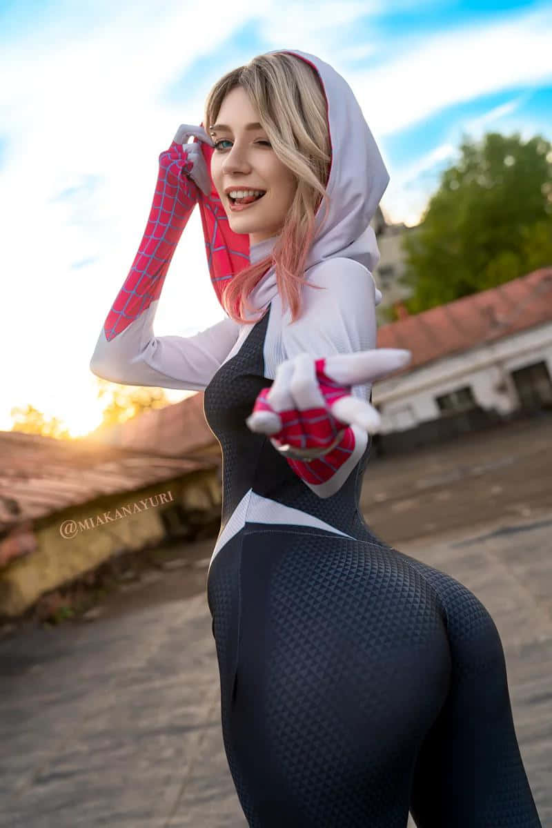 Spider Gwen Cosplay Sunlit Smile Wallpaper