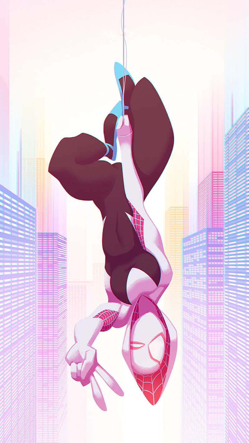 Spider Gwen Swinging Through City Wallpaper