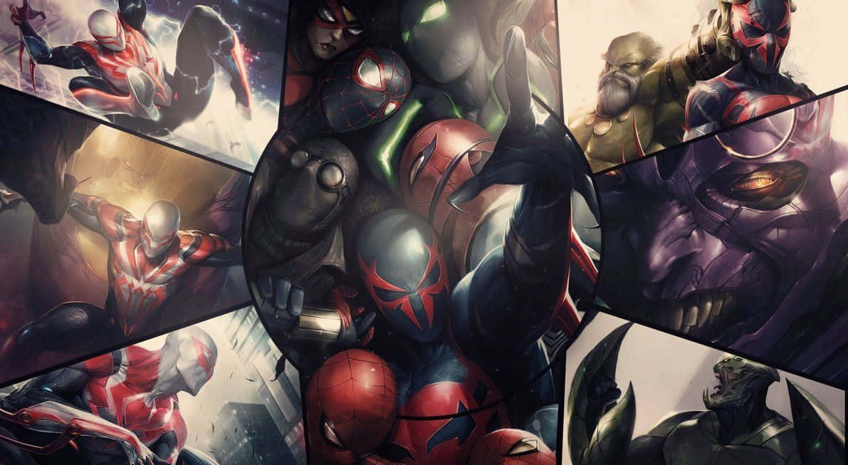 Spider-man 2099 Swinging Through Futuristic City Wallpaper