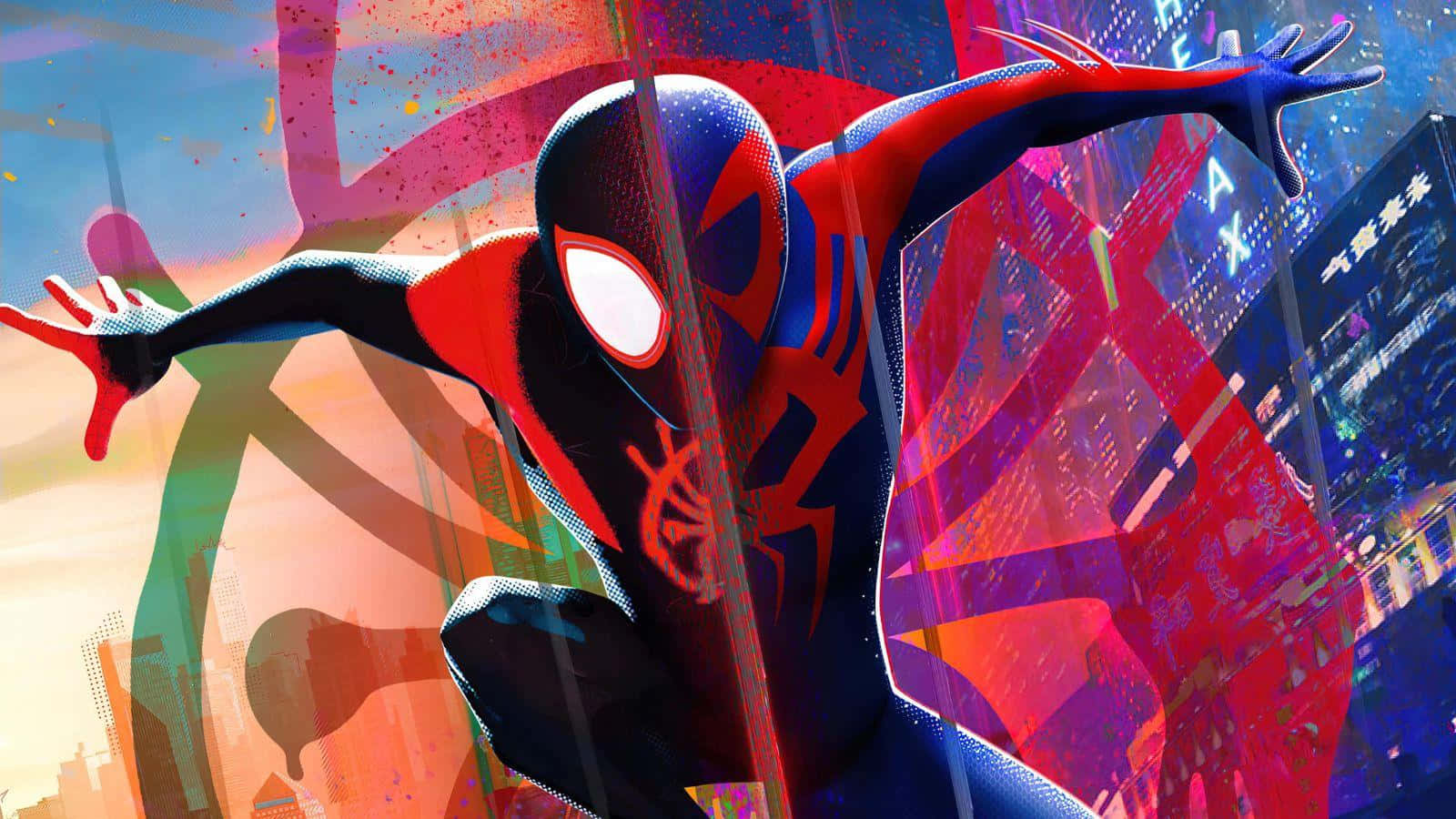 Spider Man2099 Swinging Through City Wallpaper