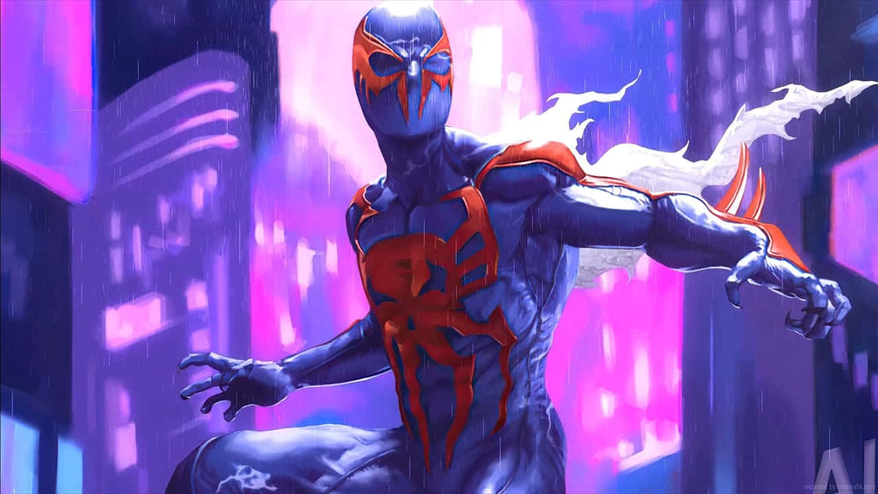 Spider Man2099in Futuristic Cityscape Wallpaper