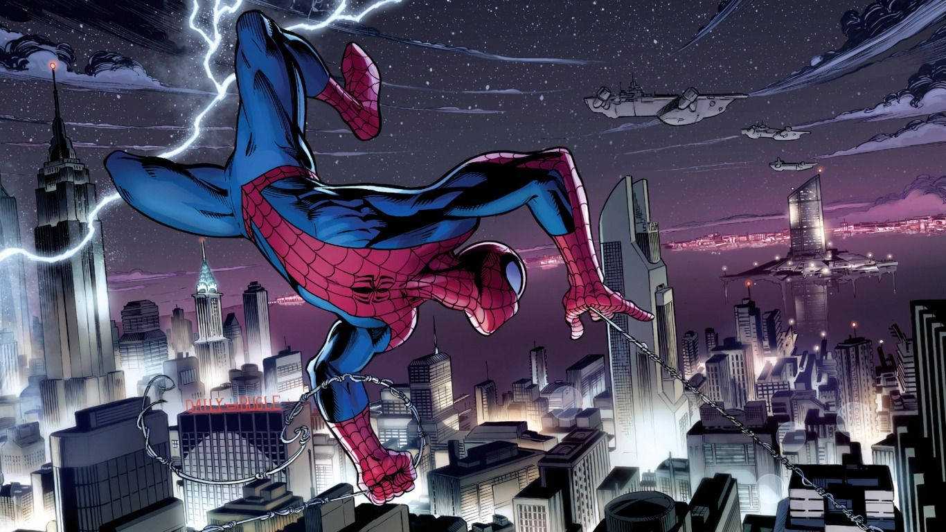 Spiderman 1366x768 At Night Wallpaper