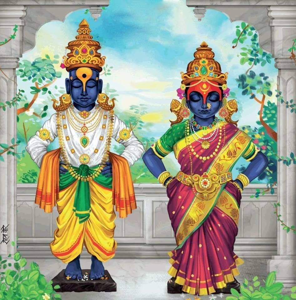 Splendid Artwork Of Lord Pandurang And Rukmini Wallpaper