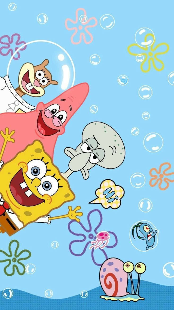 Sponge Bob_and_ Friends_ Bubbly_ Background Wallpaper