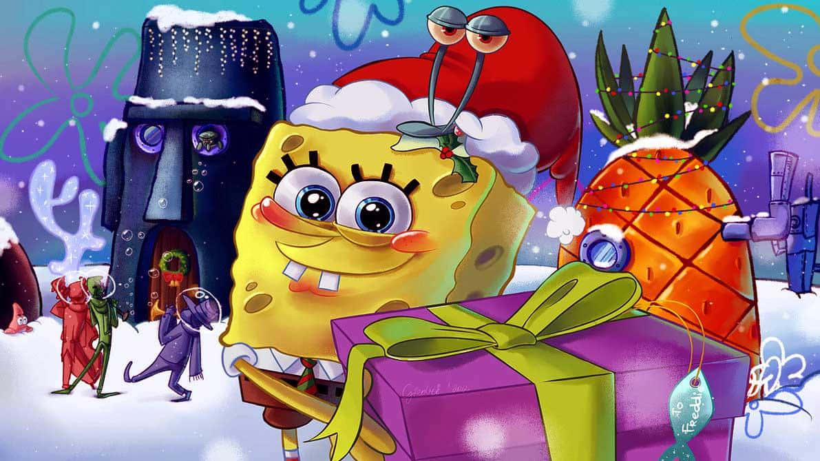 Sponge Bob Christmas Gift Celebration Wallpaper