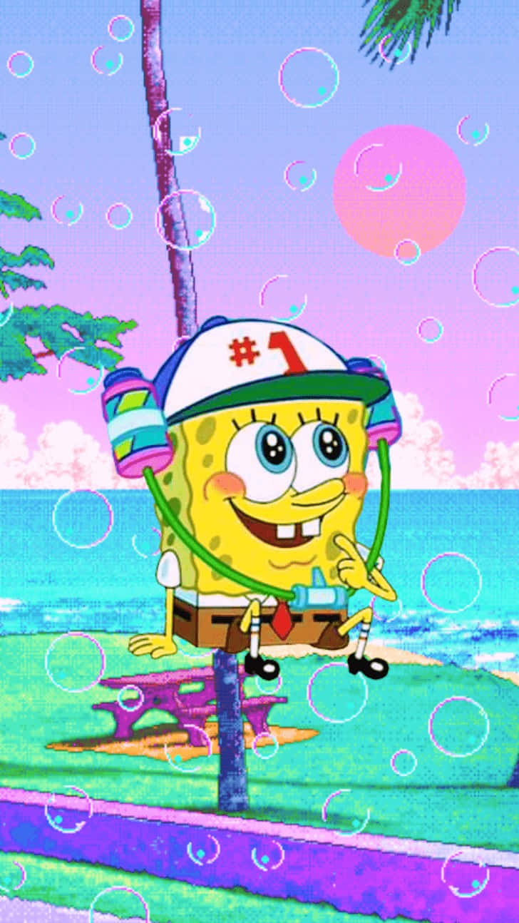 Sponge Bob Smiling With Bubbles Background Wallpaper