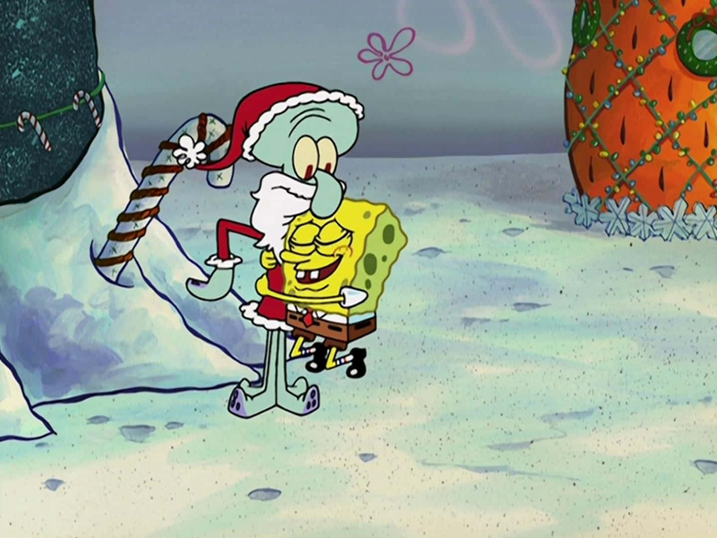 Sponge Bob Squidward Christmas Celebration Wallpaper