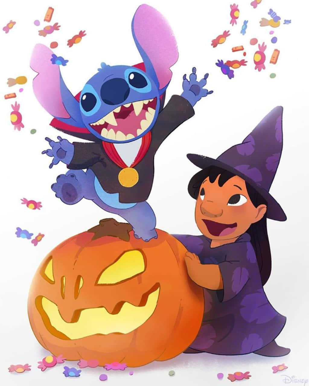 Spooky And Adorable: Lilo And Stitch Embrace The Spirit Of Halloween Wallpaper