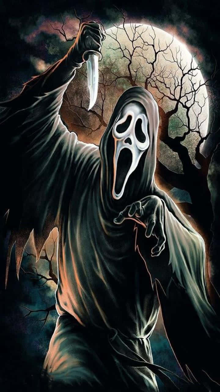 Spooky Ghostface Figure From The Iconic Scream Movie Wallpaper