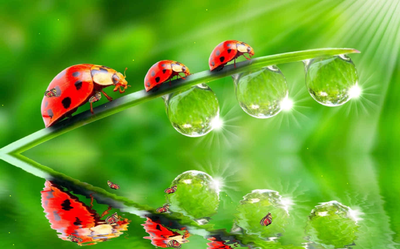 Spring Ladybugs On Flowers Wallpaper