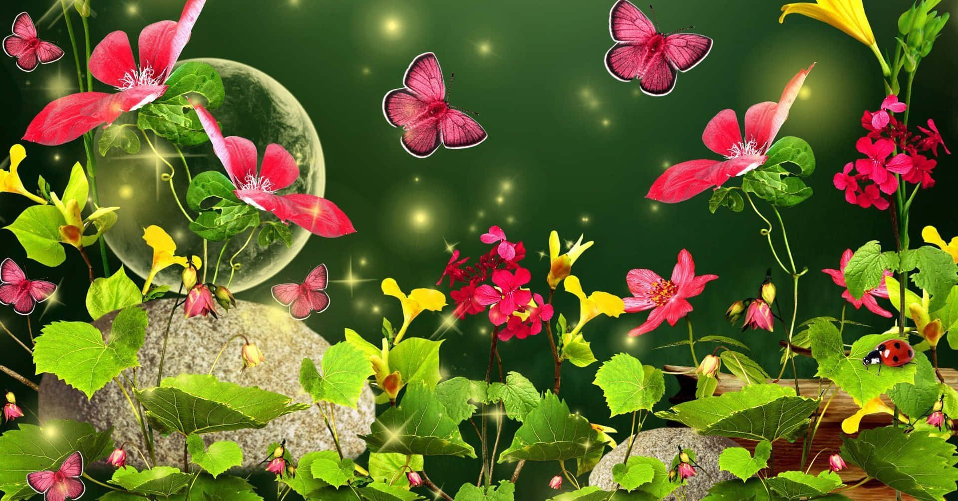 Springtime Butterflies Fluttering Amongst Blossoms Wallpaper