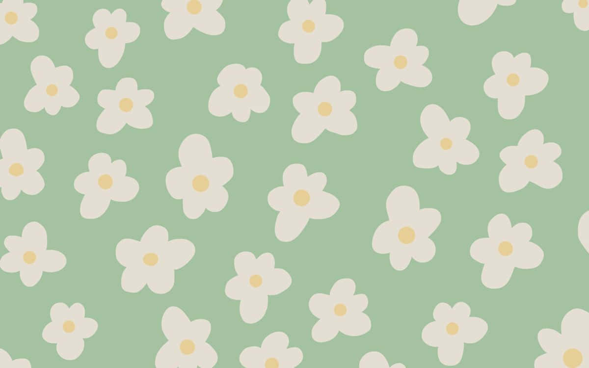 Springtime Floral Pattern Green Background Wallpaper